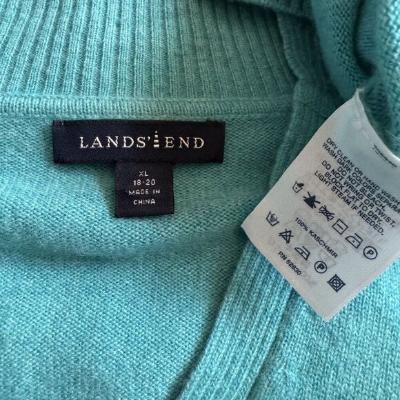 Lands Ends Womens Teal Blue 100% Cashmere Soft V Neck Collared Sweater Sz XL - Picture 4 of 8